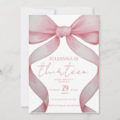 Anniversaire rose Bow, invitation d'anniversaire, (Devant)