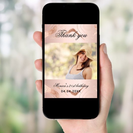 Anniversaire rose en marbre d'or carte de remercie