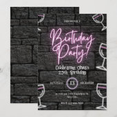 Anniversaire rose néon pour les femmes Invitation (Devant / Derrière)