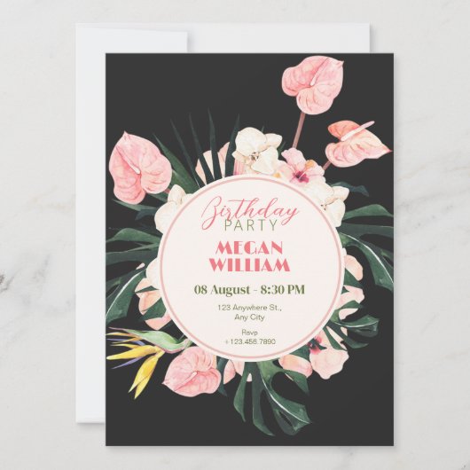 Anniversaire rose noire Invitation (Devant)