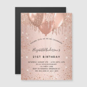 Anniversaire rose or ballons d'or invitation magné (Devant / Derrière)