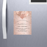 Anniversaire rose or ballons d'or invitation magné<br><div class="desc">Une invitation magnétique pour un 21ème anniversaire élégant (ou tout âge). Un arrière - plan rose en or. Décoré avec des gouttes d'or roses, la peinture goutte à goutte et des ballons. Personnalisez et ajoutez un nom, 21 ans et les détails de la fête. Le nom est écrit avec un...</div>