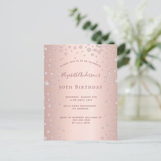 Anniversaire rose or diamants invitation (Debout devant)