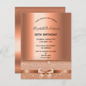 Anniversaire rose or élégante invitation (Devant / Derrière)