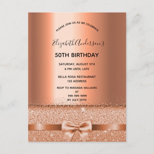 Anniversaire rose or élégante invitation (Devant)