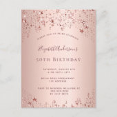 Anniversaire rose or étoiles glam invitation (Devant)
