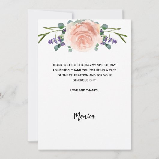 Anniversaire rose or lavande photo carte de remerc (Dos)