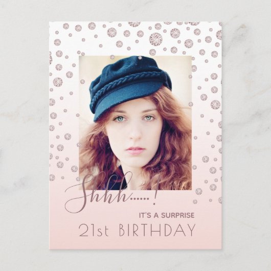 Anniversaire rose or photo surprise invitation (Devant)