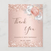 Anniversaire rose or rousse carte de remerciements (Devant)