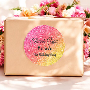 Anniversaire rose or Sticker Merci jaune