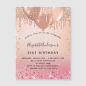 Anniversaire rose rose rose or invitation aimant (Devant)