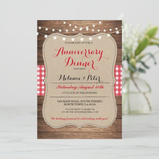 Anniversaire Rustique Mariage Red Party Invitation (Debout devant)
