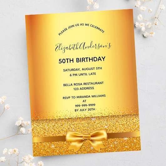 Anniversaire soirée or élégant arc invitation