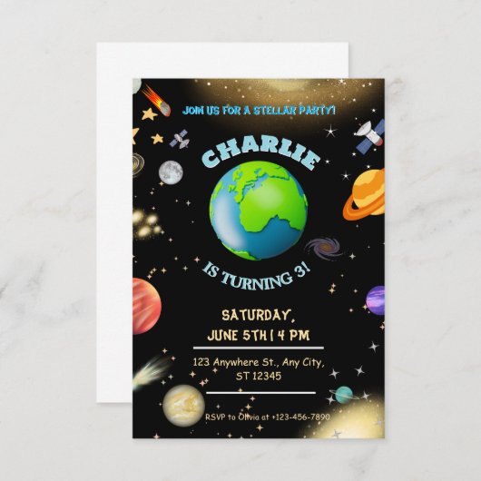Anniversaire spatial en galaxie Invitation (Devant / Derrière)