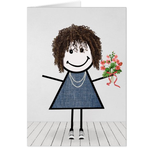 Anniversaire Stick Girl avec Bouquet de fleurs (Devant)