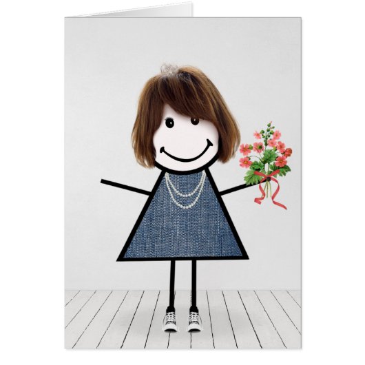 Anniversaire Stick Girl avec Bouquet de fleurs (Devant)