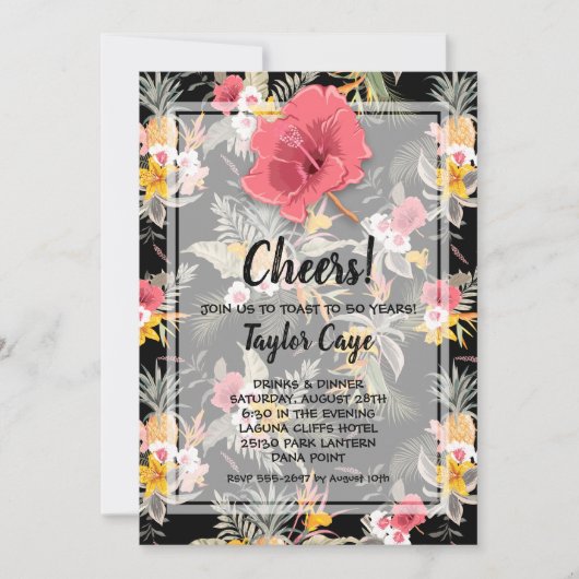 Anniversaire Tropical Anniaphe Noir Invitations (Devant)