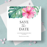 Anniversaire Tropical Enregistrer Les Cartes De Da<br><div class="desc">Ces cartes d'anniversaire, à l'exception des cartes de date, comportent une planche supérieure d'élégantes fleurs tropicales d'aquarelle et des feuilles de palmiers monstères. Les mots "Save the Date" sont tapés en gris fusain sur un arrière - plan blanc immaculé. Utilisez les champs modèle pour ajouter des détails personnalisés. La carte...</div>