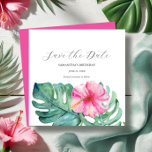 Anniversaire Tropical Enregistrer Les Cartes De Da<br><div class="desc">Annoncez votre anniversaire de jalon dans le style avec ces carré unique enregistrer les cartes de date! Dotés d'une élégante bordure supérieure de fleurs tropicales d'aquarelle et de feuilles de palmiers monstères, ils dégagent un charme tropical. "Save the Date" est un jeu de caractères en gris charbon de bois avec...</div>