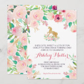 Anniversaire Unicorn rose Belle Invitation Florale (Devant / Derrière)