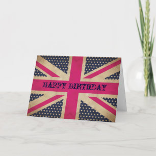 Anniversaire Vieux Union Jack Rose Joyeux Carte d'
