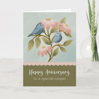 Anniversary to a Special Couple Floral Blue Bird Kaart