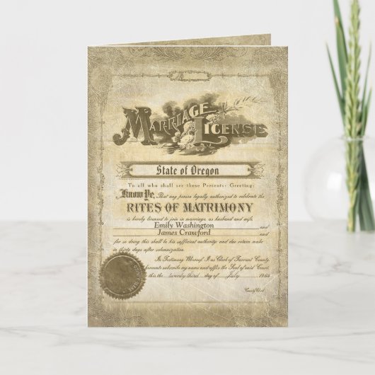 Anniversary vintage marriage certificate kaart (Voorkant)