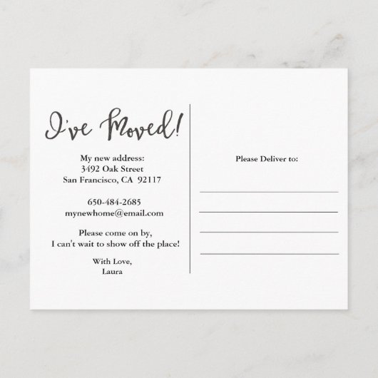 Annonce de déménagement J'ai déménagé Carte postal (Dos)