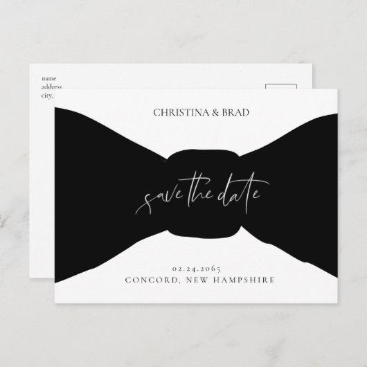 Annonce de Faire-Part de Mariage Noir et Blanc ave (Devant / Derrière)