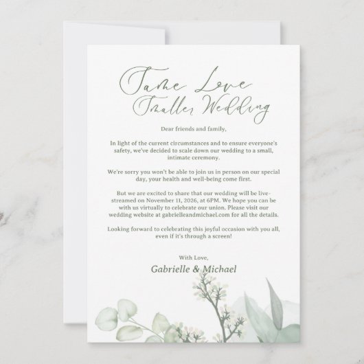 Annonce de faire-part d'excuses de mariage réduite (Devant)