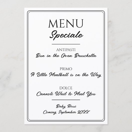 Annonce de grossesse Menu de Restaurant Italien  (Devant)