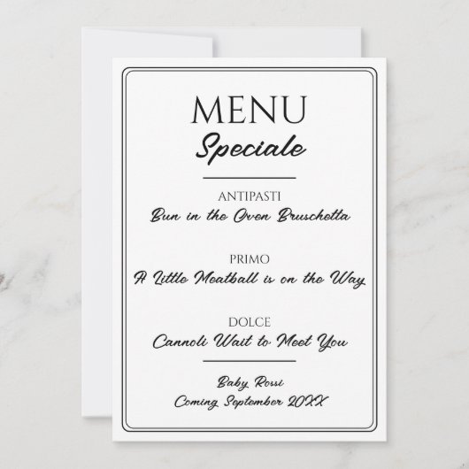 Annonce de grossesse Menu de Restaurant Italien (Devant)