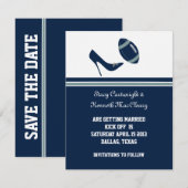 Annonce de mariage de football bleu Save The Date (Devant / Derrière)