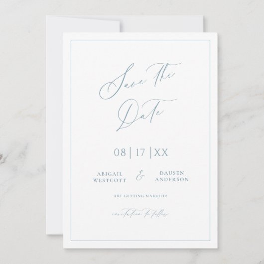 Annonce de mariage Minimal Blue Save the Date (Devant)