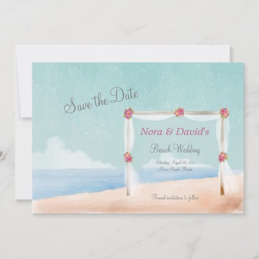 Annonce de mariage sur la plage, carte "Save the D (Devant)