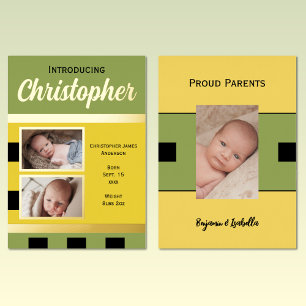 Annonce de naissance de bébé vert carte plate en f