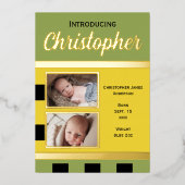 Annonce de naissance de bébé vert carte plate en f (Recto)