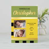Annonce de naissance de bébé vert carte plate en f (Debout devant)