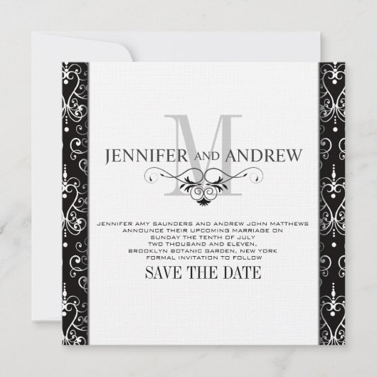 Annonce de Save the Date avec lustre à monogramme (Devant)