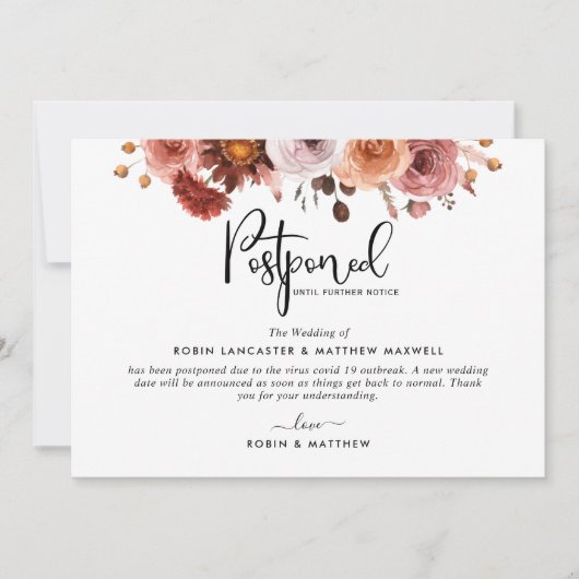 Annonce d'événement reporté, Carte Burgundy Blush (Devant)