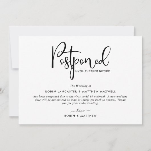 Annonce d'événement reporté, carte moderne (Devant)