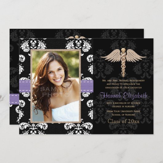 Annonces de diplômes d'infirmières Invitations Pur (Devant / Derrière)