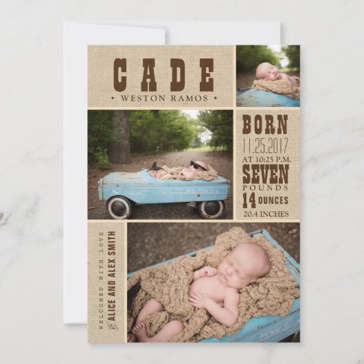 Annonces rustiques pour bébés - Faire-part de nais (Dos)