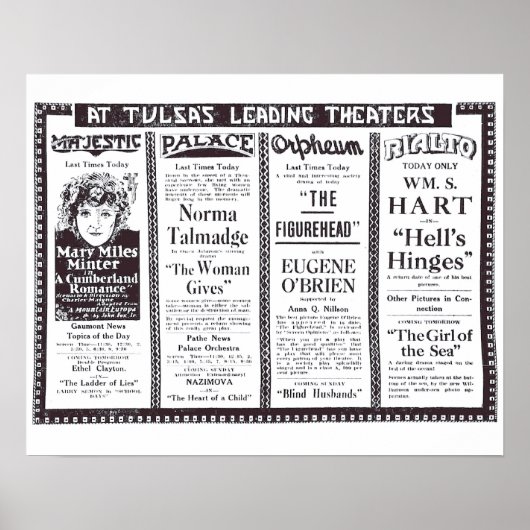 Annonces vintages de films muets 1920 Poster (Devant)