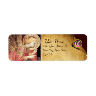 ANNUNCIATIE ANGEL IN GOLD EN PINK MONOGRAM ETIKET