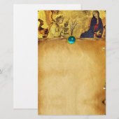 ANNUNCIATION ANGEL MET VIRGIN Perkament Blauw Gem Briefpapier (Voorkant / Achterkant)