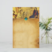 ANNUNCIATION ANGEL MET VIRGIN Perkament Blauw Gem Briefpapier (Staand voorkant)