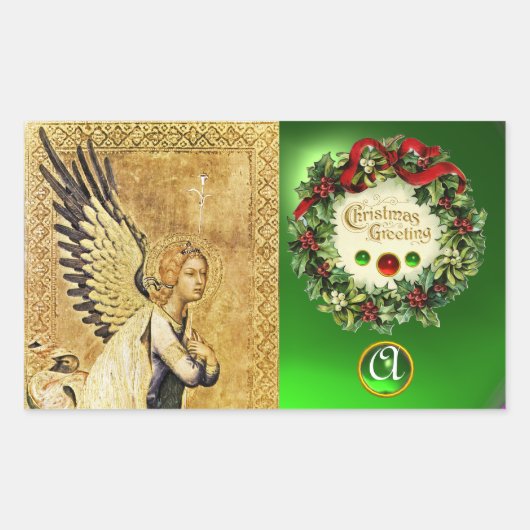 ANNUNCIATION ANGEL MONOGRAM, Groene Smaragd Rechthoekige Sticker (Voorkant)