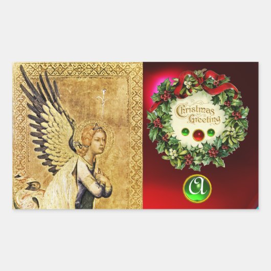 ANNUNCIATION ANGEL MONOGRAM, Ruby Green Emerald Rechthoekige Sticker (Voorkant)