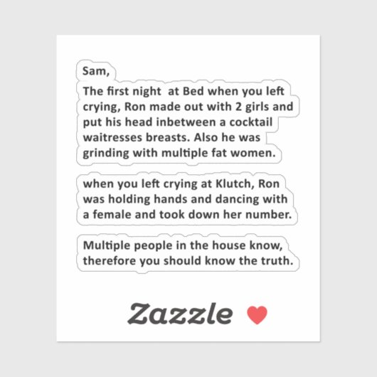 Anonieme brief aan Sammi Sticker (Vel)